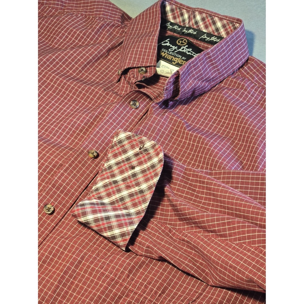 Wrangler George Strait Shirt Mens XLT Burgundy Plaid Button Down Contrast Cuff V